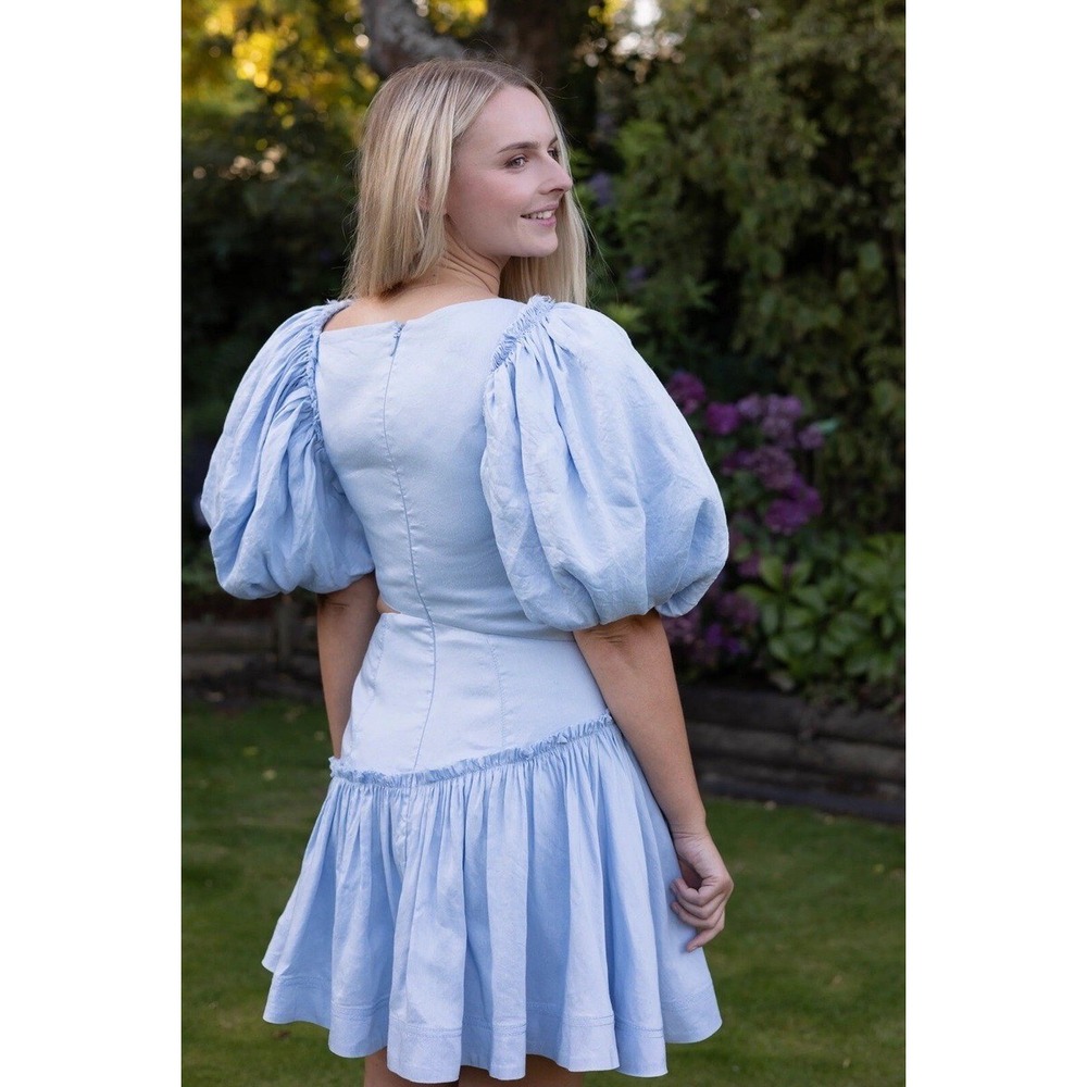Aje Chateau puff sleeve mini dress size AU 8 US 4 linen blend powder blue $495 - Picture 3 of 8